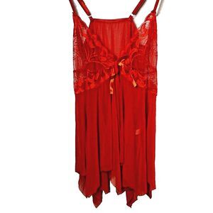 Pogala Valentine Red Sexy Lacy Babydoll Lingerie Matching Thong Size Large New!